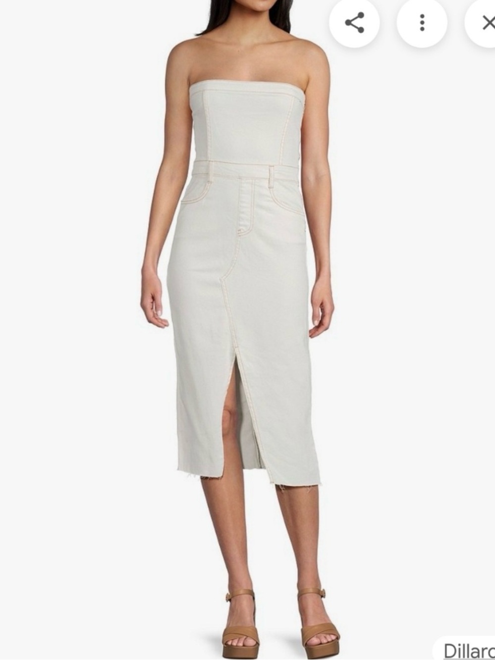 Gianni Bini Strapless Cream Denim Midi Dress with Front Slit